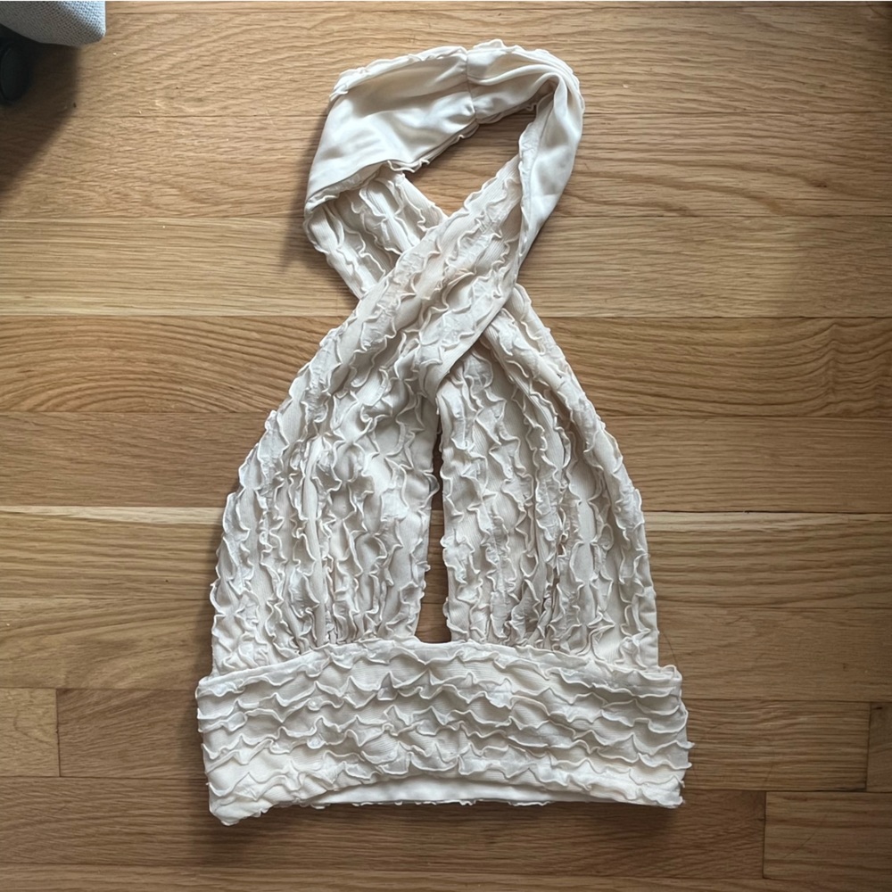 Princess Polly Ruffle Halter Top Creme (size 4)